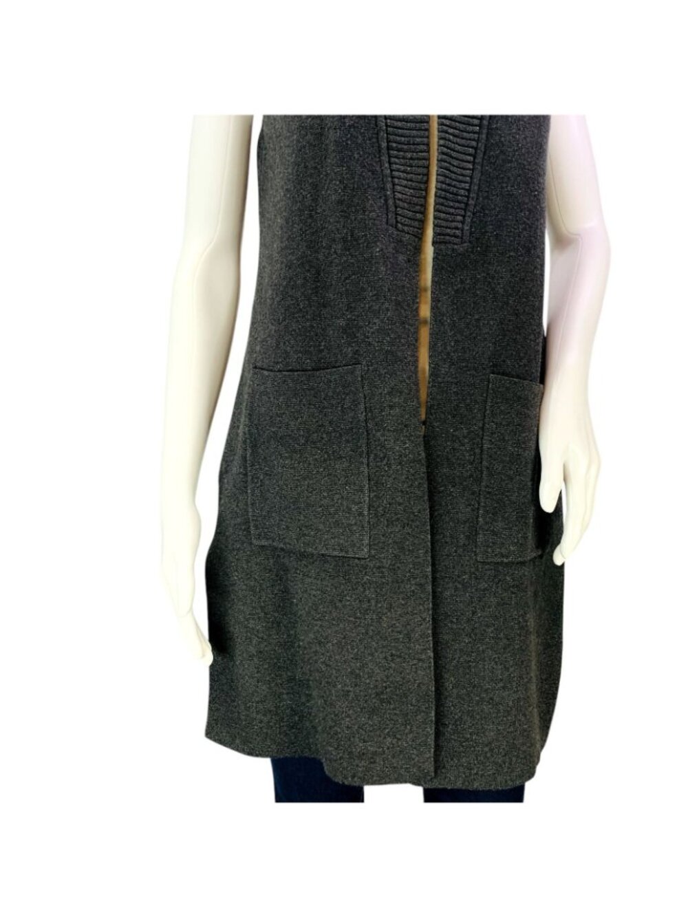 Chicos Womens Pocket Sweater Vest Gray Open Front Duster Size 0 | S - Picture 5 of 15